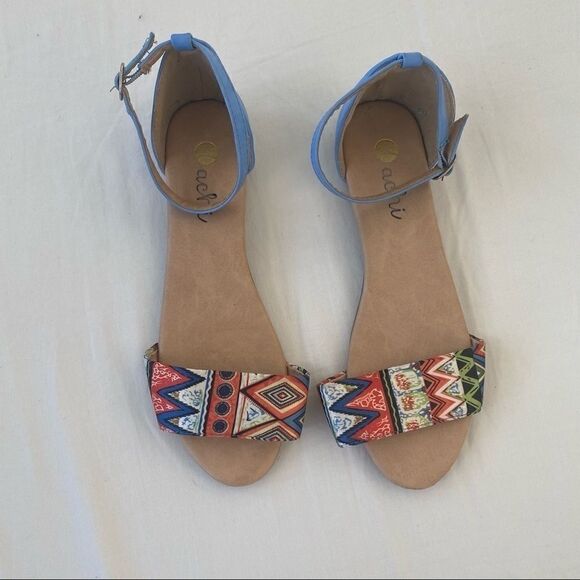 Satin Tribal Patterned Ankle Strap Sandal Size 8 - Picture 1 of 7
